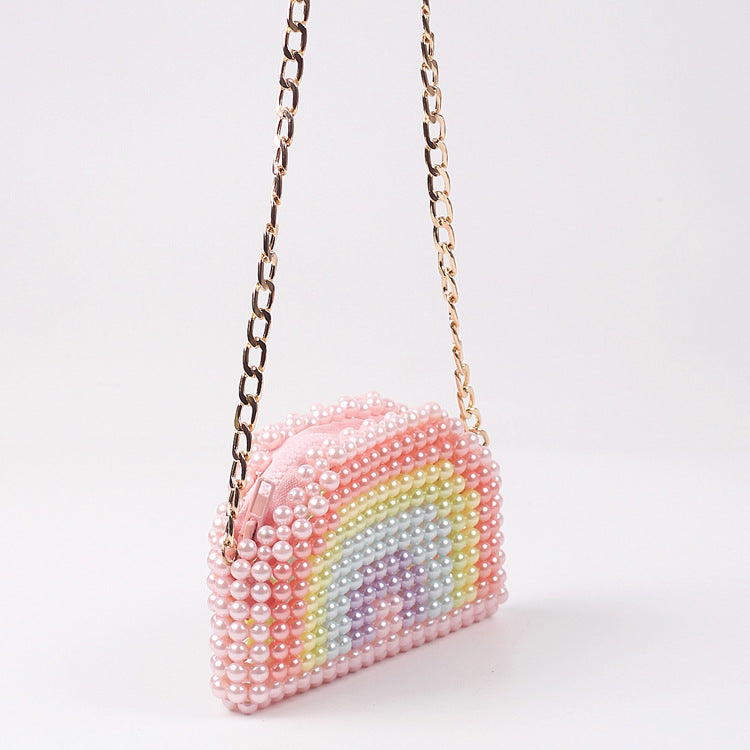 Mini sac à chaîne pour écouteurs avec perles arc-en-ciel, sac fait main en perles, pochette élégante à bandoulière texturée en perles 