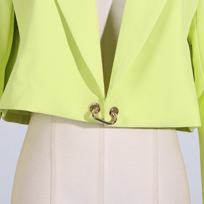 Solid Color Two-Piece V-neck Long-Sleeved Short Suit Jacket + High-Waisted Wide-Leg Pants Casual Suit