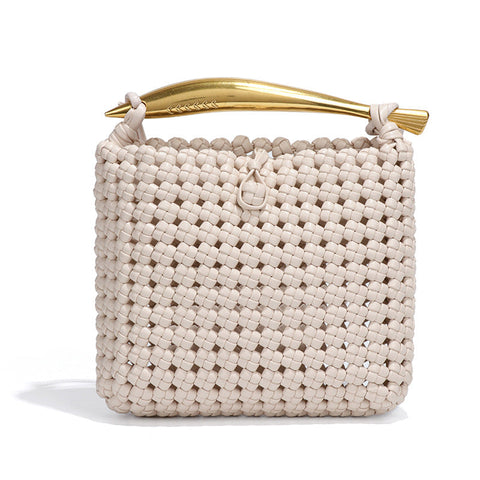 Sac à sardines tissé creux découpé à la main petit sac carré sac messager de couleur contrastée de conception tissée industrielle lourde 