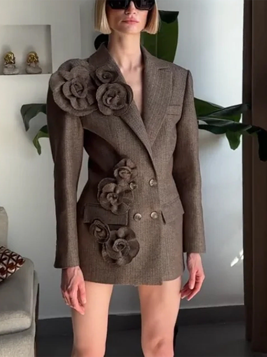 3D Flower Double-Breasted Blazer