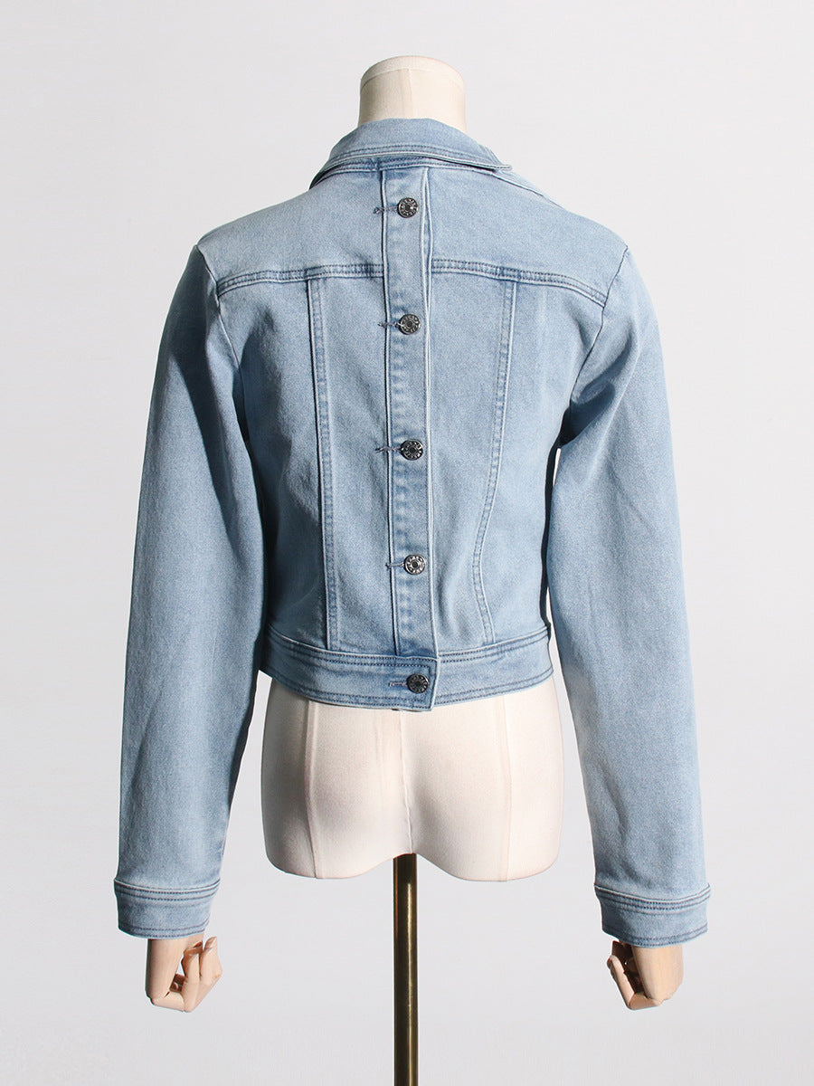 One-Shoulder Long-Sleeved Button-Down Denim Jacket