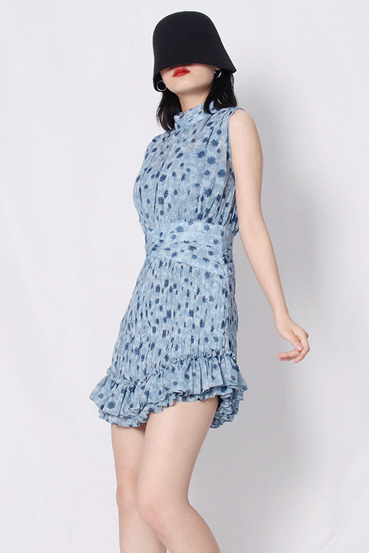 Hige Neck Printed Mini Dress