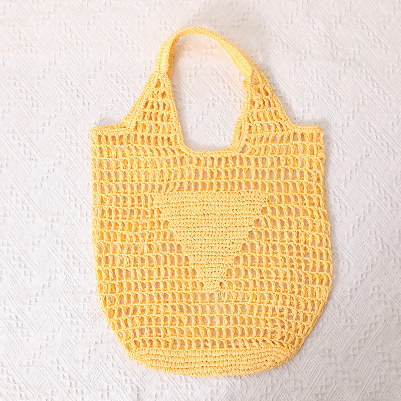 Large Capacity Hollow Out Cutout Straw Bag Fresh Candy Color One Shoulder Tote Portable Beach Bag