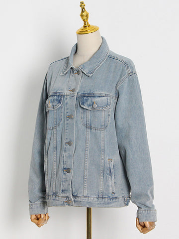 Lapel Long Sleeve Buttoned Denim Jacket