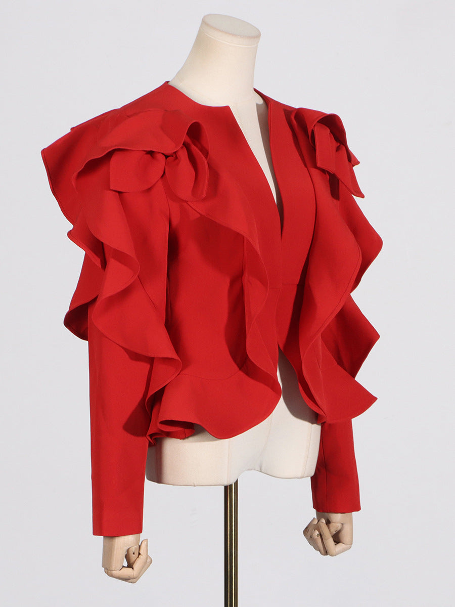 RED RUFFLE JACKET