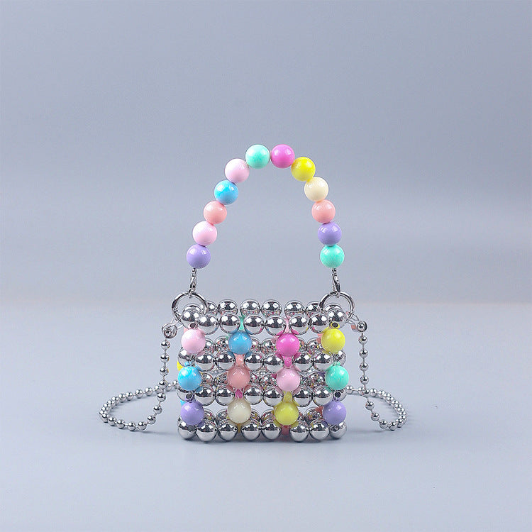 Sac messager carré portable en perles colorées, tendance, unique, creux, petit, fait à la main, avec chaîne perlée 