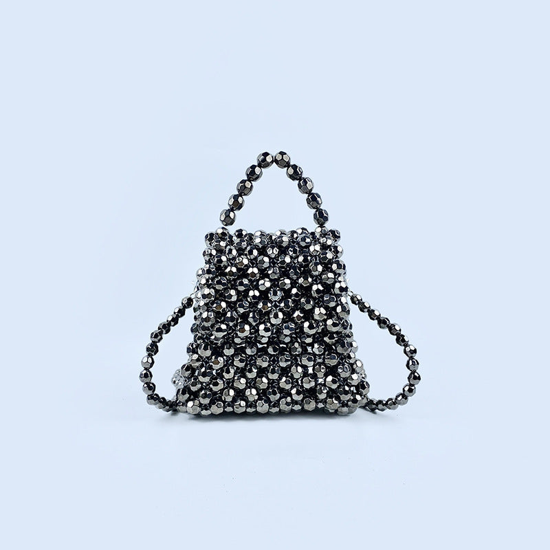 Petit sac à main bandoulière en perles noires Sac rétro fait main en perles pour célébrités sur Internet 