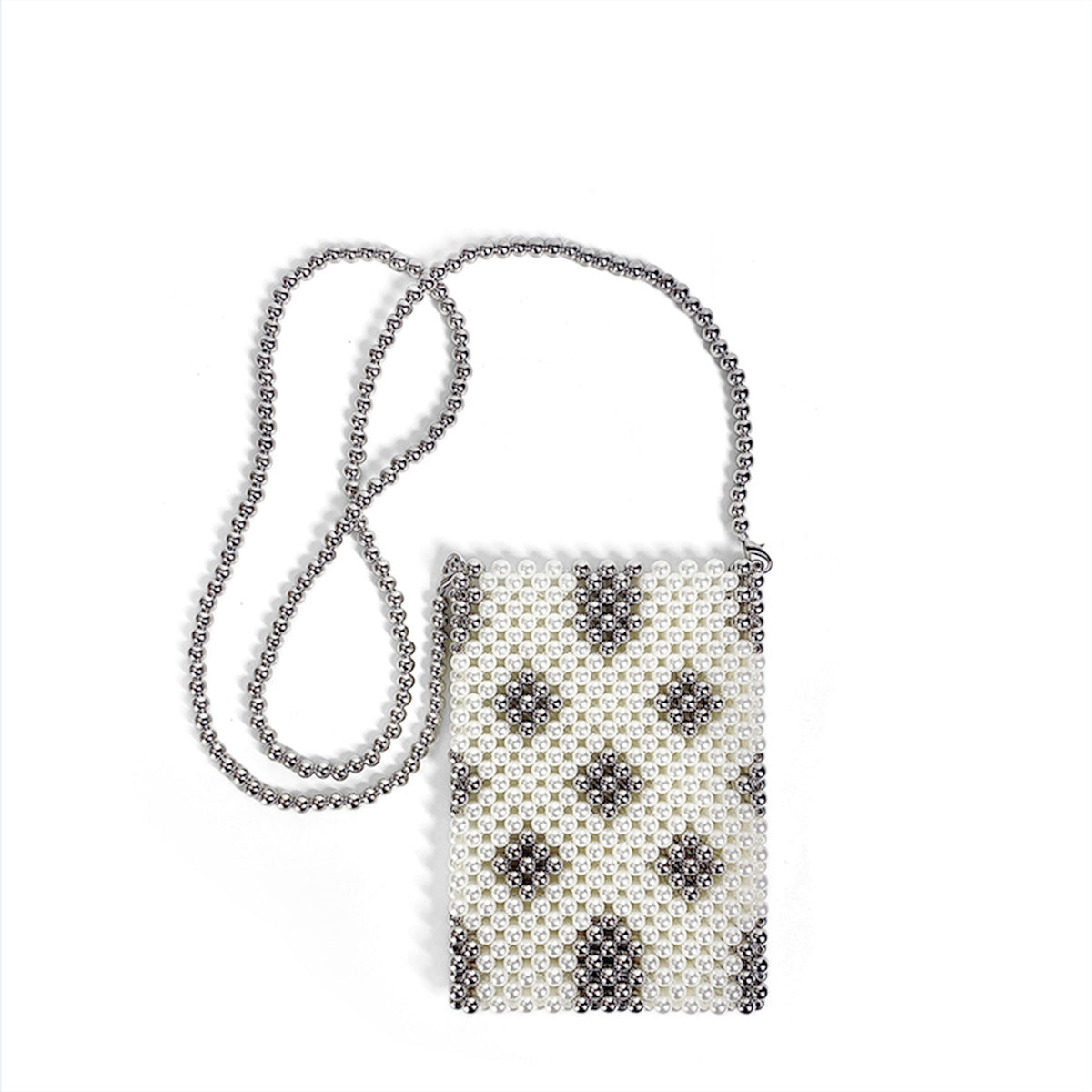 Sac à bandoulière pour téléphone portable fait à la main avec perles de couleur contrastée et petites perles fraîches 