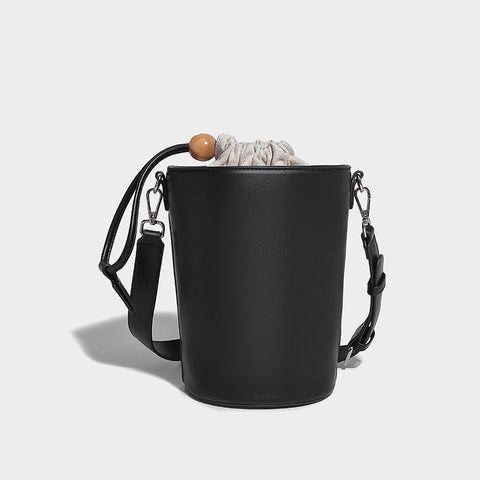 Sac seau en cuir souple avec cordon de serrage Sac de bureau cylindrique en cuir souple Sac messager à bandoulière texturé rétro 