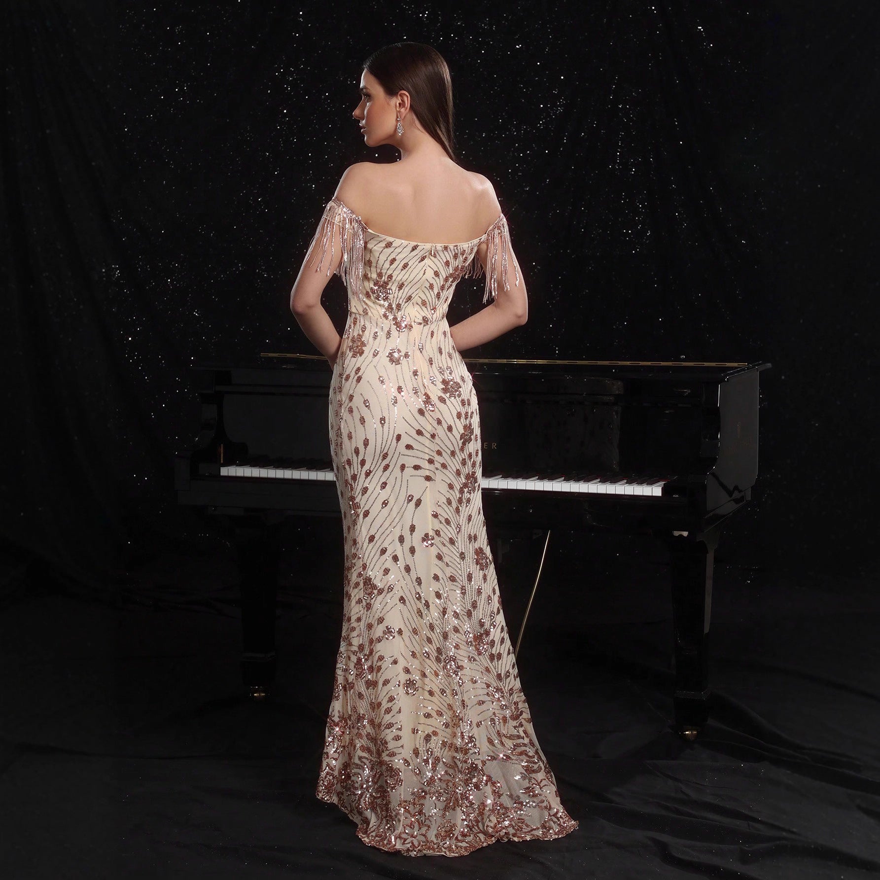 Drape Strapless Sequined Party Dress