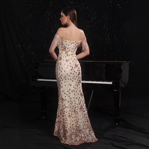 Drape Strapless Sequined Party Dress