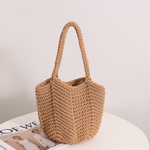 South Korea Vintage Shoulder Cotton Thread Crochet Handbag Straw Bag Vacation Beach Bag