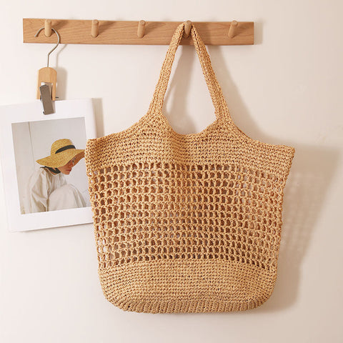 Sac fourre-tout en paille de grande capacité, sac à bandoulière en paille découpé et ajouré, sac de plage de vacances 