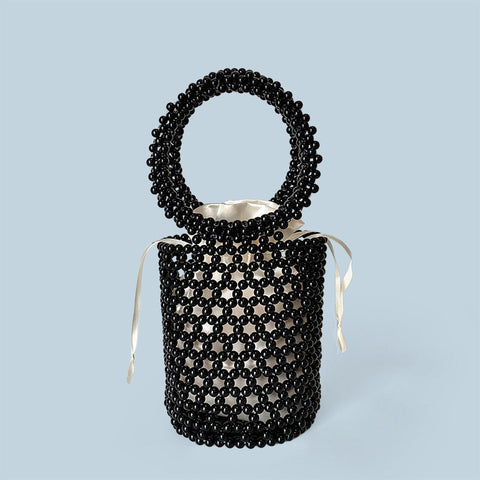 Sac seau à main en perles découpées et creuses sur Internet, sac à main avec anneau en perles, tout assorti et décontracté 