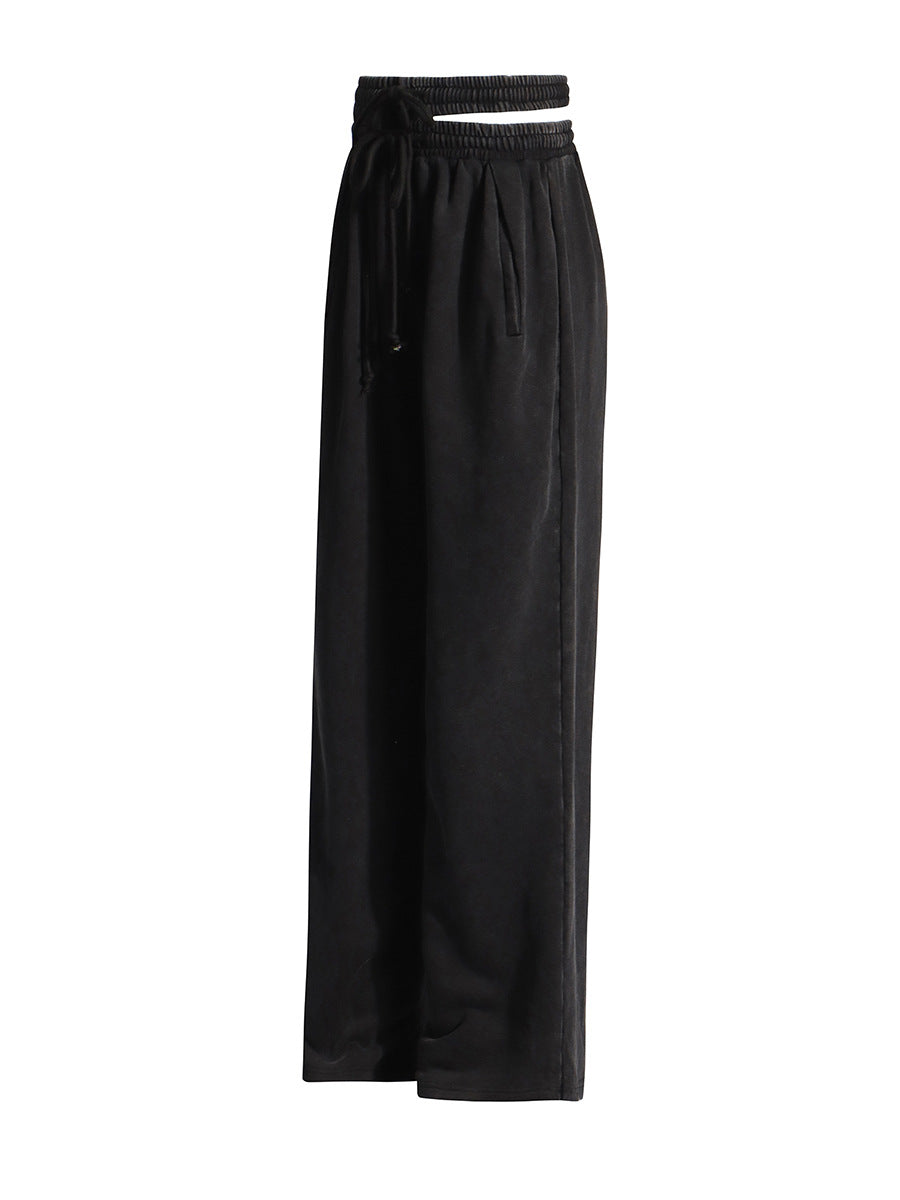 Asymmetrical Cut Out Elastic-Waist Wide-Leg Track Pants