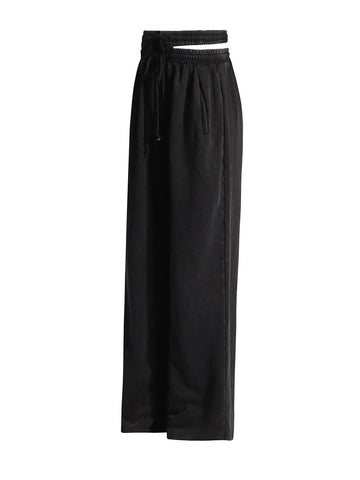 Asymmetrical Cut Out Elastic-Waist Wide-Leg Track Pants