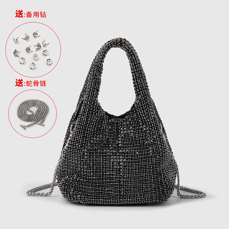 Eimer-Tasche mit Diamanten und Strasssteinen, tragbare Umhängetasche mit Kette 