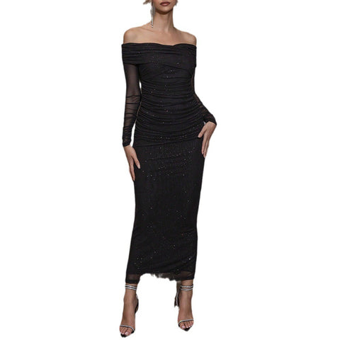 Strapless Long Sleeve Mesh Toast Dress