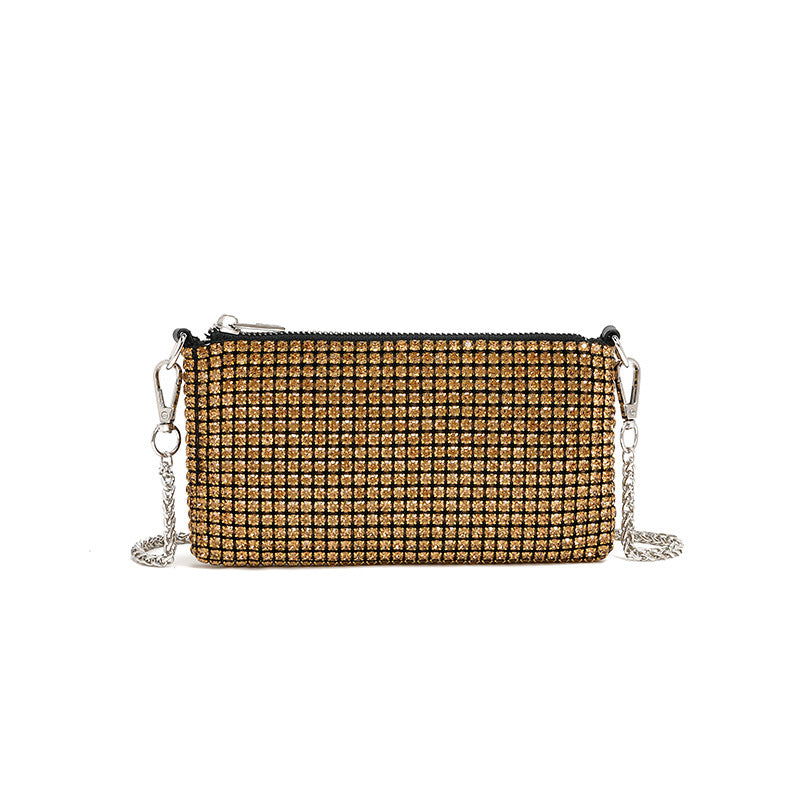 Sac messager à bandoulière avec chaîne en strass et diamants 