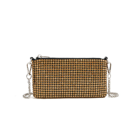 Sac messager à bandoulière avec chaîne en strass et diamants 