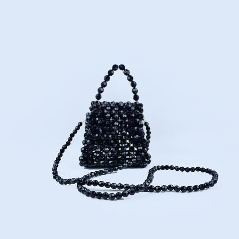 Petit sac à main bandoulière en perles noires Sac rétro fait main en perles pour célébrités sur Internet 