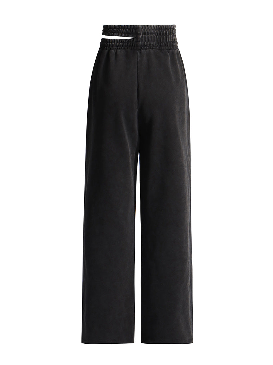 Asymmetrical Cut Out Elastic-Waist Wide-Leg Track Pants