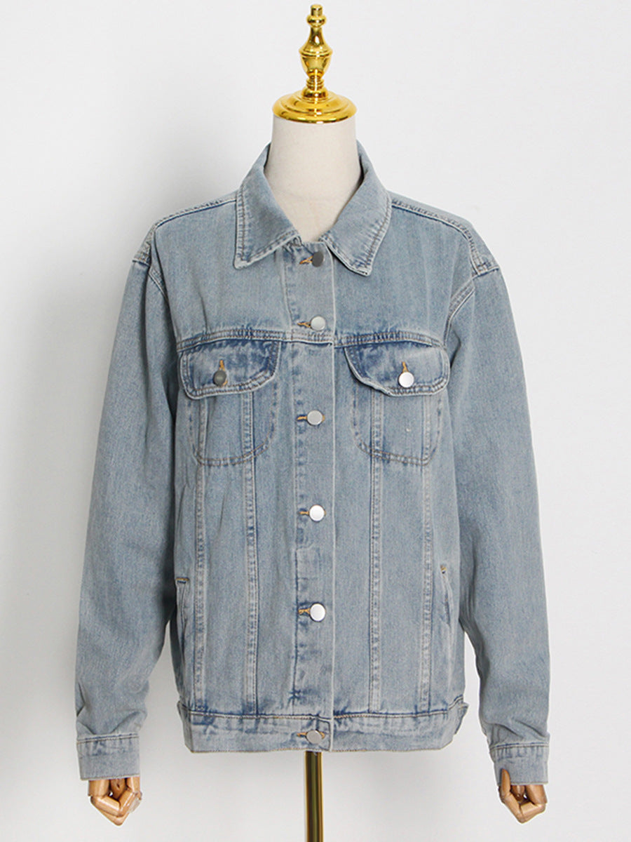 Lapel Long Sleeve Buttoned Denim Jacket