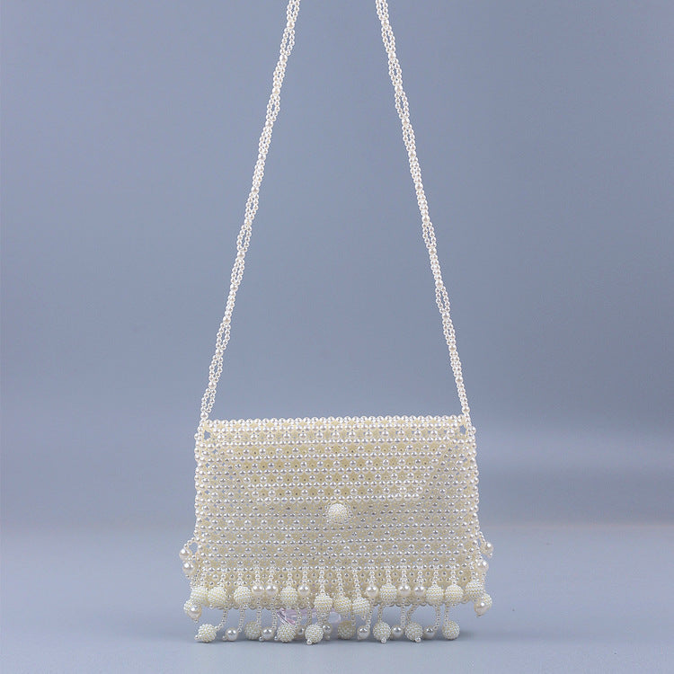 Pearl Hollowed out Small Bayberry Tassel Messenger Bag DIY Beaded Shoulder Bag Dinner Party Bridal Bag