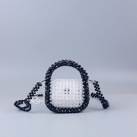 Craft Multi Color Acrylic Horn Pearl Portable Hollow Out Cutout Floral Shape Beaded Shoulder Strap Messenger Bag