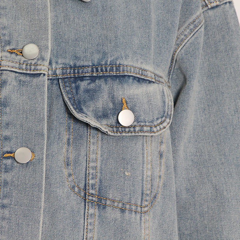 Lapel Long Sleeve Buttoned Denim Jacket