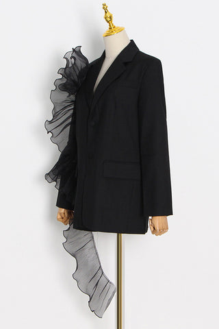 Sheer Mesh Ruffled Irregular Loose Fit Trench Coat