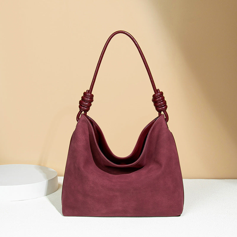 Sac fourre-tout en daim rouge rétro à bandoulière léger et luxueux givré pour le bureau 