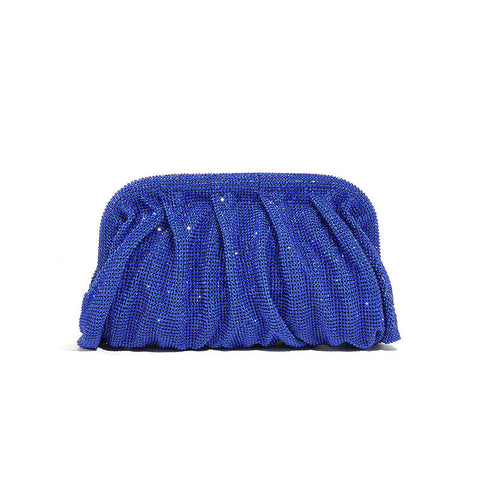 Hochwertige, von Hand mit Diamanten besetzte Clutch mit plissierter Kette und Strasssteinen sowie Wolkenclip, Dinner-Tasche, Umhängetasche mit einer Schulter 