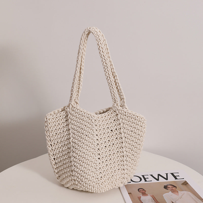 South Korea Vintage Shoulder Cotton Thread Crochet Handbag Straw Bag Vacation Beach Bag