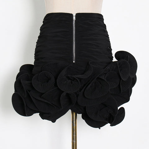 High waist pleated asymmetric hem ruffle skirt