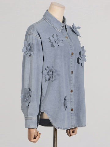 3D Flower Shirt Denim Jacket