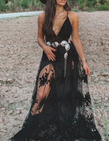 Formelles Kleid aus beflocktem Samt „Morgan“