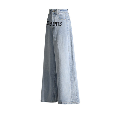 Blue Embroidered Logo baggy Jeans