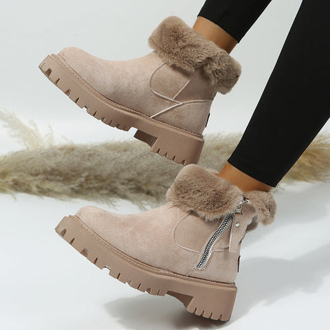 Bottes de neige tendance mi-mollet plus velours épaississement coton thermique chaussures veste en fausse peau de mouton bottes 