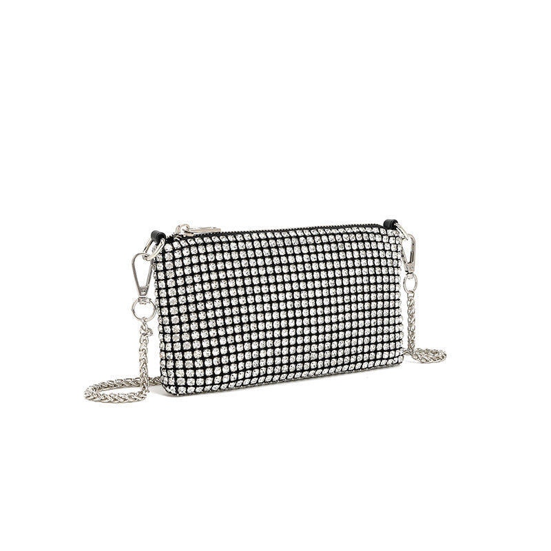 Sac messager à bandoulière avec chaîne en strass et diamants 
