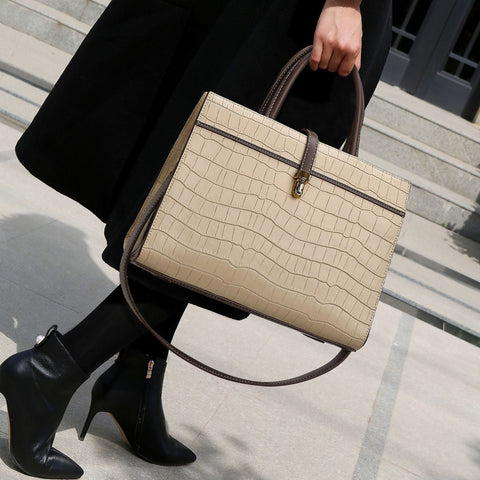 Sac à main motif crocodile texture dame simple bureau grande capacité coréen occidental sac fourre-tout 