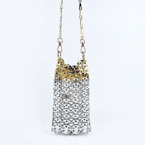 Sac messager en métal doré à paillettes fait à la main pour téléphone portable, sac de niche pour femmes 