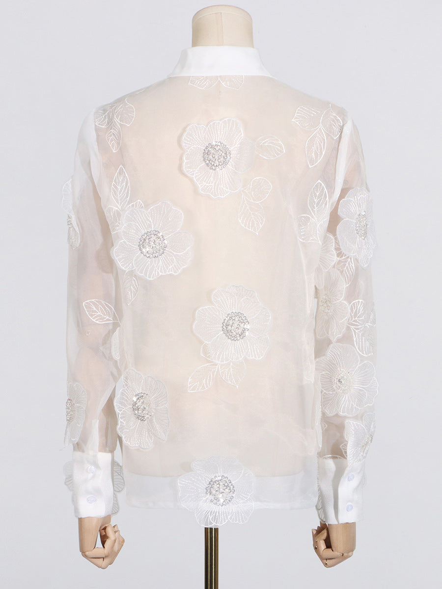 3D FLOWERS SEQUINED ORGANZA BLOUSE