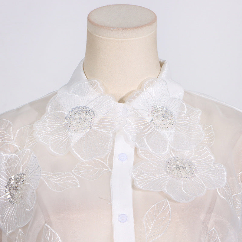 3D FLOWERS SEQUINED ORGANZA BLOUSE