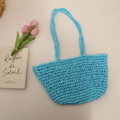 Sac à bandoulière en paille simple et ajouré pour femme, sac de plage, de vacances, de plage, portable et doux 