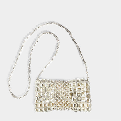 Sac à bandoulière tissé à la main en perles avec chaîne en argent pour téléphone portable et pièces de monnaie 