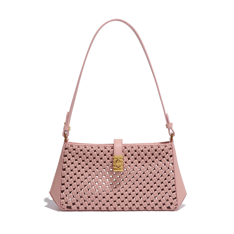 Bags Graceful Handbag Hollow Out Cutout Woven Faux Leather Textured One Shoulder Bag Trendy Grace Fresh Underarm Bag