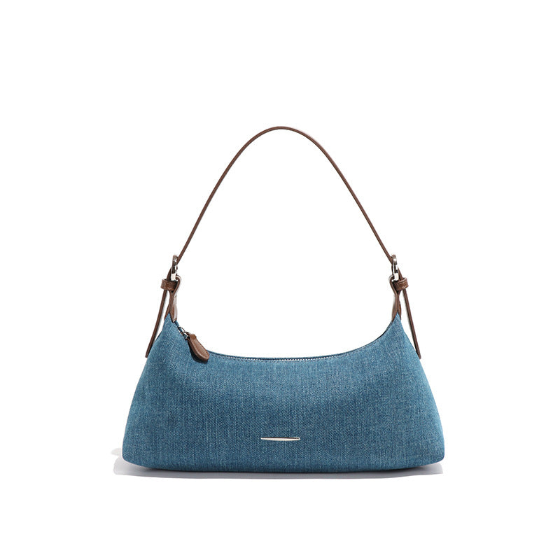 Retro Western Retro Color Contrast Patchwork Denim Underarm Bag Shoulder Bag Dumpling Bag