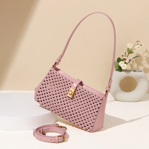 Bags Graceful Handbag Hollow Out Cutout Woven Faux Leather Textured One Shoulder Bag Trendy Grace Fresh Underarm Bag