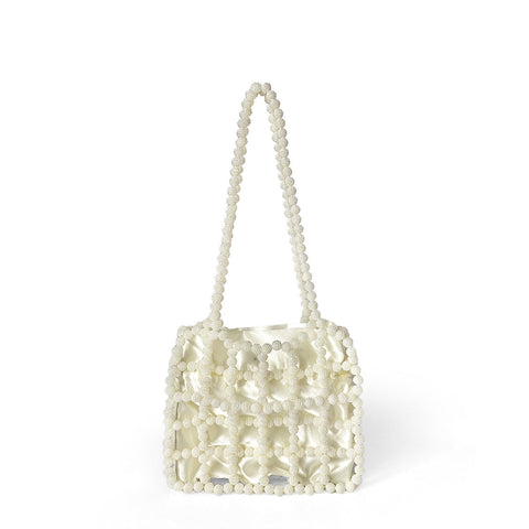 Sac à perles fait à la main, sac à bandoulière, sac à bandoulière, sac à découpe creux, sac à perles blanches 